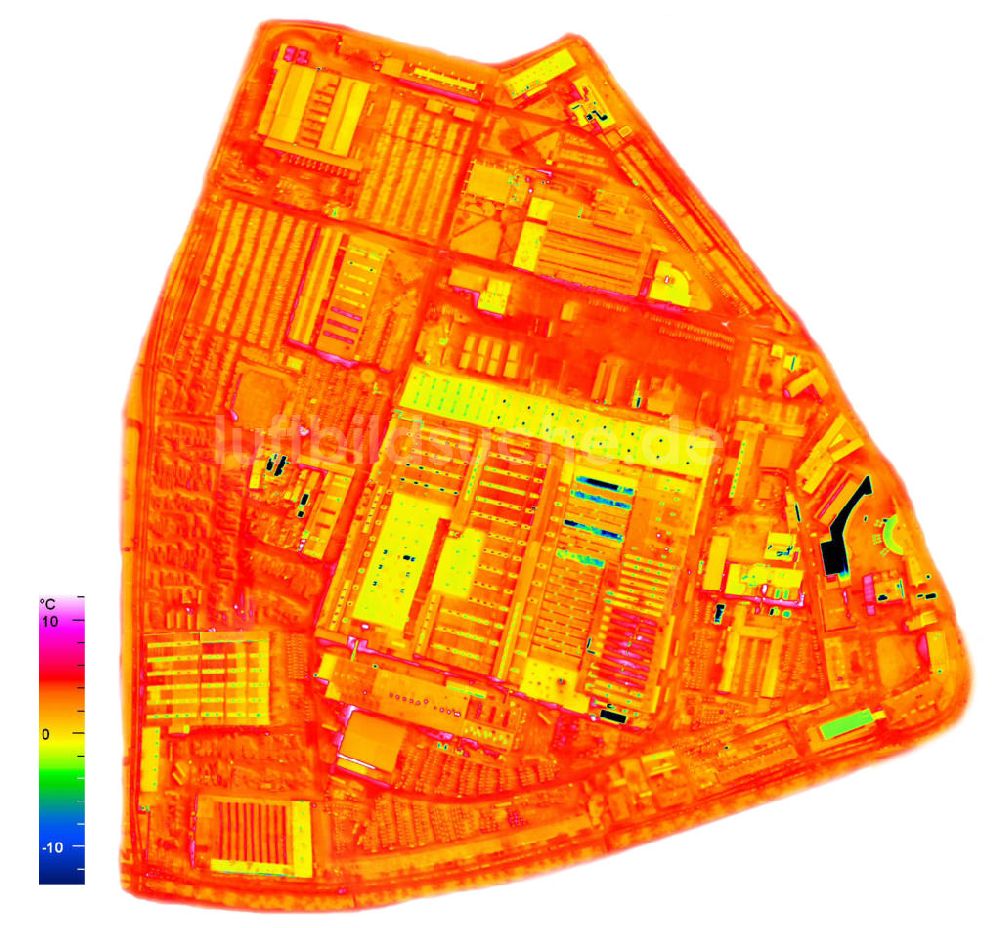 Infrarot-Luftbild Mannheim - Infrarotluftbildaufnahme von den Werkshallen, Gebäuden, Anlagen und Freiflächen der John Deere Werke Mannheim