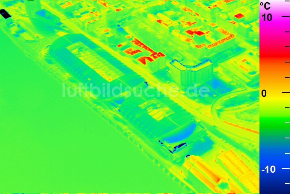 Infrarot-Luftbild Ludwigshafen am Rhein - Infrarotluftbild Einkaufs- Zentrum Rhein-Galerie am Rheinufer in Ludwigshafen am Rhein im Bundesland Rheinland-Pfalz, Deutschland