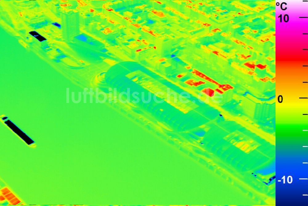 Infrarot-Luftbild Ludwigshafen am Rhein - Infrarotluftbild Einkaufs- Zentrum Rhein-Galerie am Rheinufer in Ludwigshafen am Rhein im Bundesland Rheinland-Pfalz, Deutschland