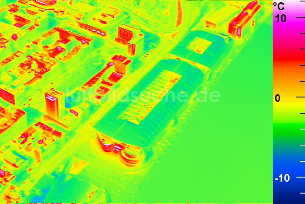 Infrarot-Luftbild Ludwigshafen am Rhein - Infrarotluftbild Einkaufs- Zentrum Rhein-Galerie am Rheinufer in Ludwigshafen am Rhein im Bundesland Rheinland-Pfalz, Deutschland