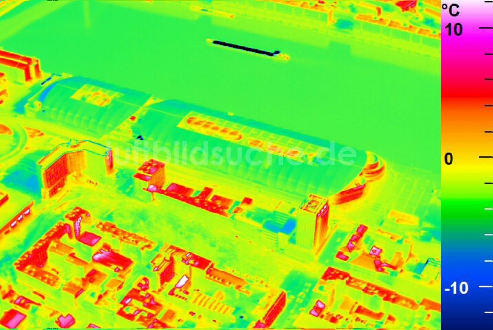 Infrarot-Luftbild Ludwigshafen am Rhein - Infrarotluftbild Einkaufs- Zentrum Rhein-Galerie am Rheinufer in Ludwigshafen am Rhein im Bundesland Rheinland-Pfalz, Deutschland