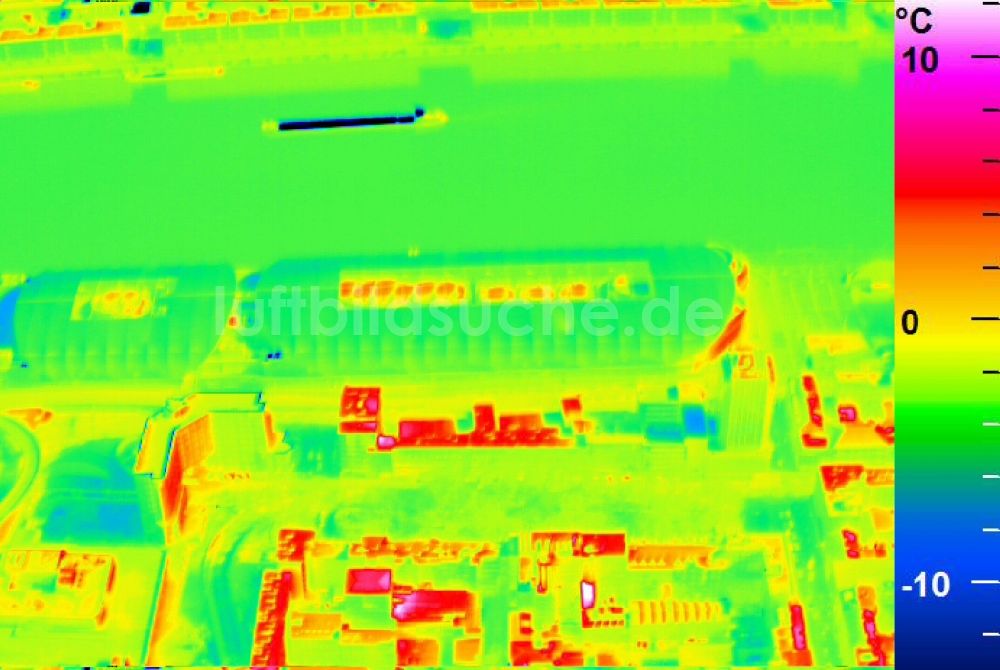 Infrarot-Luftbild Ludwigshafen am Rhein - Infrarotluftbild Einkaufs- Zentrum Rhein-Galerie am Rheinufer in Ludwigshafen am Rhein im Bundesland Rheinland-Pfalz, Deutschland