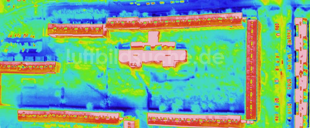 Infrarot-Luftbild HALLE / SAALE - Infrarotaufnahme als Senkrechtluftbild von Wohngebieten Primelweg, Hyazintenstraße und Feigenweg in Halle-Neustadt