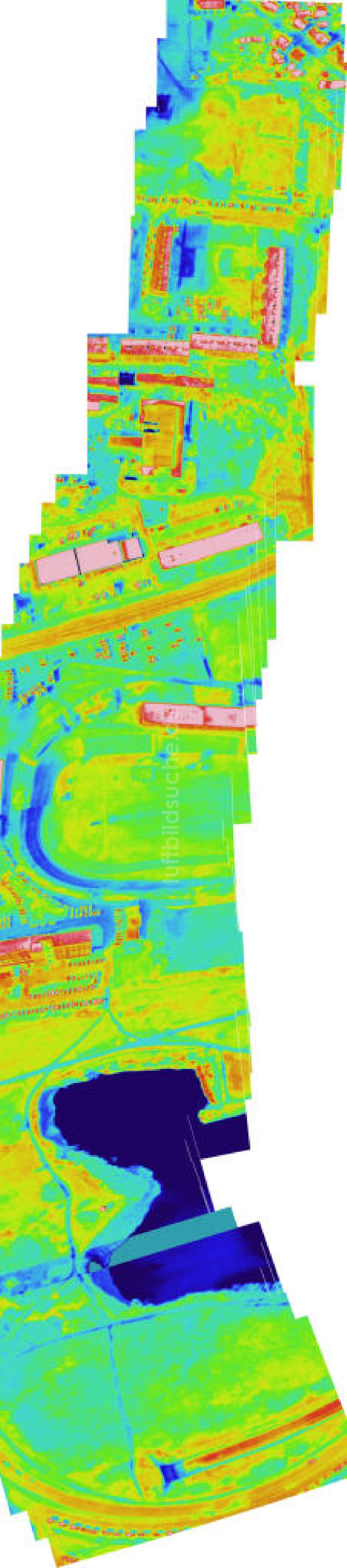 Infrarot-Luftbild HALLE / SAALE - Infrarotaufnahme als Senkrechtluftbild von Wohngebieten Am Stadion - Albert-Einstein-Strasse in Halle-Neustadt.