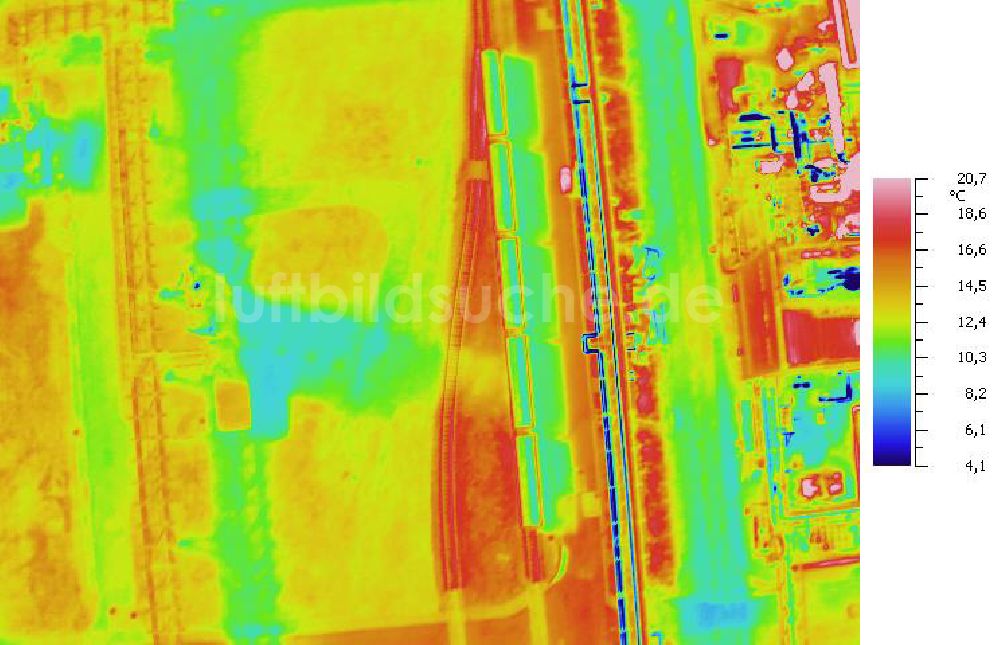 Infrarot-Luftbild SCHKOPAU - Senkrecht- Infrarotluftbild Industrieanlagen und Leitungssystemen der Buna-Werke GmbH Schkopau.
