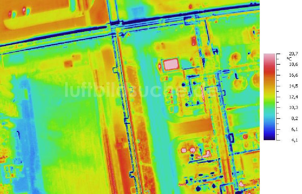 Infrarot-Luftbild SCHKOPAU - Senkrecht- Infrarotluftbild Industrieanlagen und Leitungssystemen der Buna-Werke GmbH Schkopau.