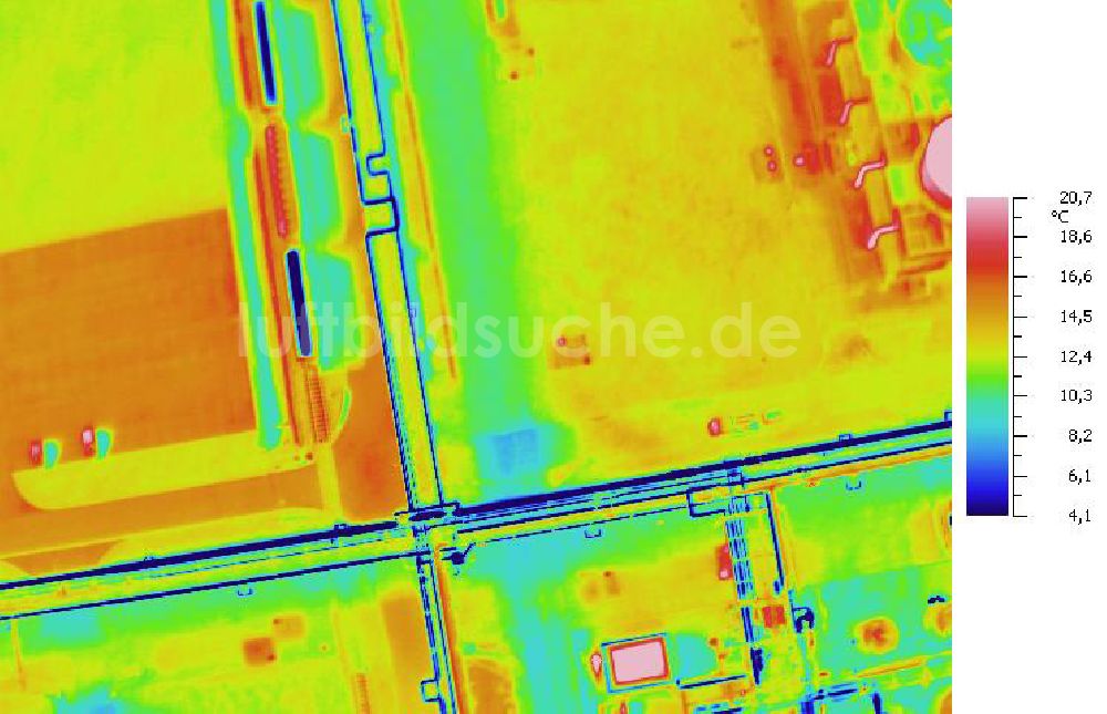 Infrarot-Luftbild SCHKOPAU - Senkrecht- Infrarotluftbild Industrieanlagen und Leitungssystemen der Buna-Werke GmbH Schkopau.