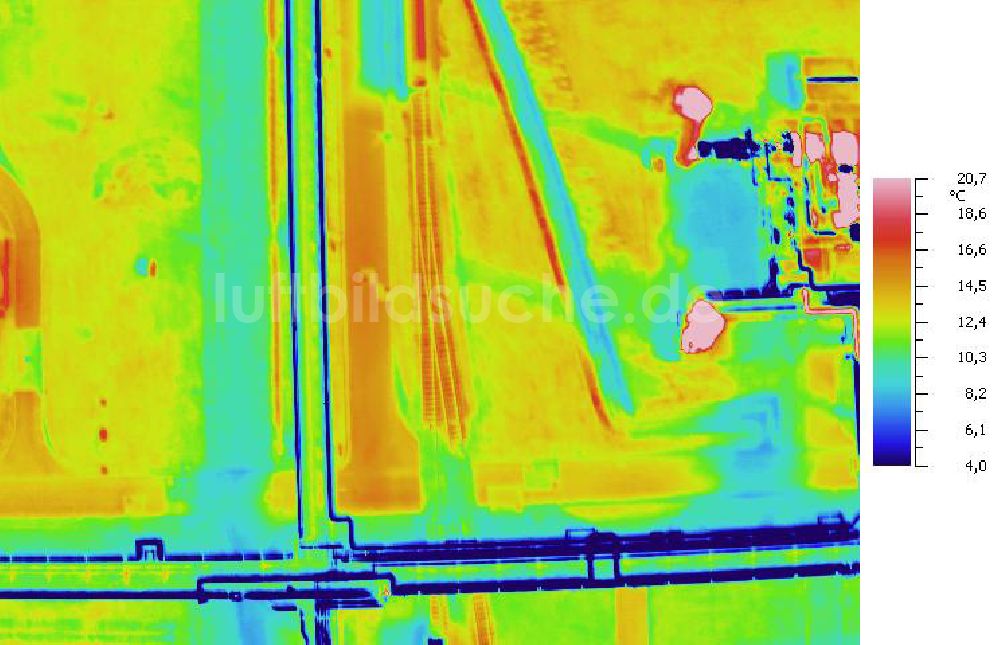 Infrarot-Luftbild SCHKOPAU - Senkrecht- Infrarotluftbild Industrieanlagen und Leitungssystemen der Buna-Werke GmbH Schkopau.
