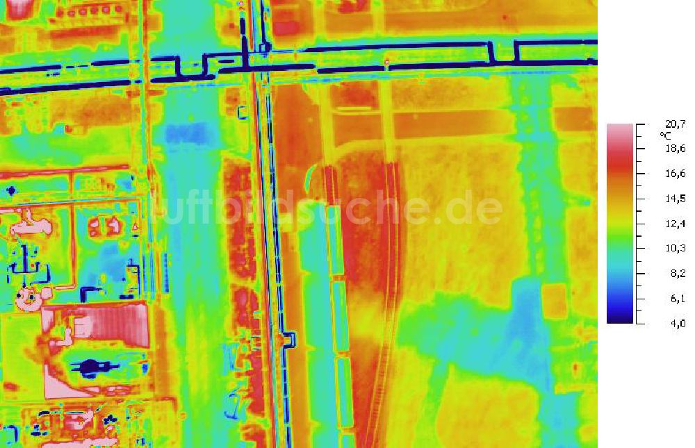 Infrarot-Luftbild SCHKOPAU - Senkrecht- Infrarotluftbild Industrieanlagen und Leitungssystemen der Buna-Werke GmbH Schkopau.