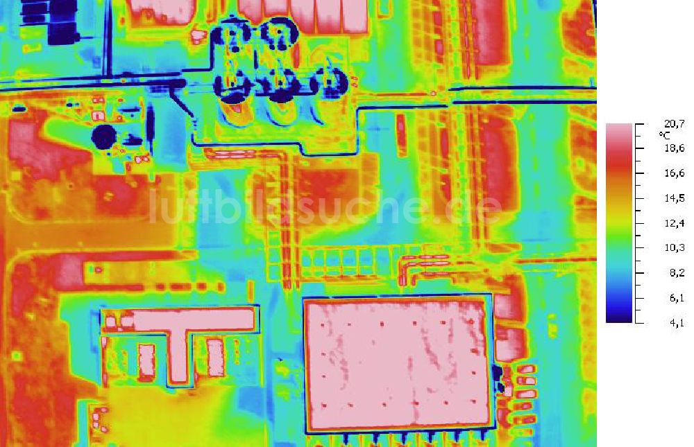 Infrarot-Luftbild SCHKOPAU - Senkrecht- Infrarotluftbild Industrieanlagen und Leitungssystemen der Buna-Werke GmbH Schkopau.