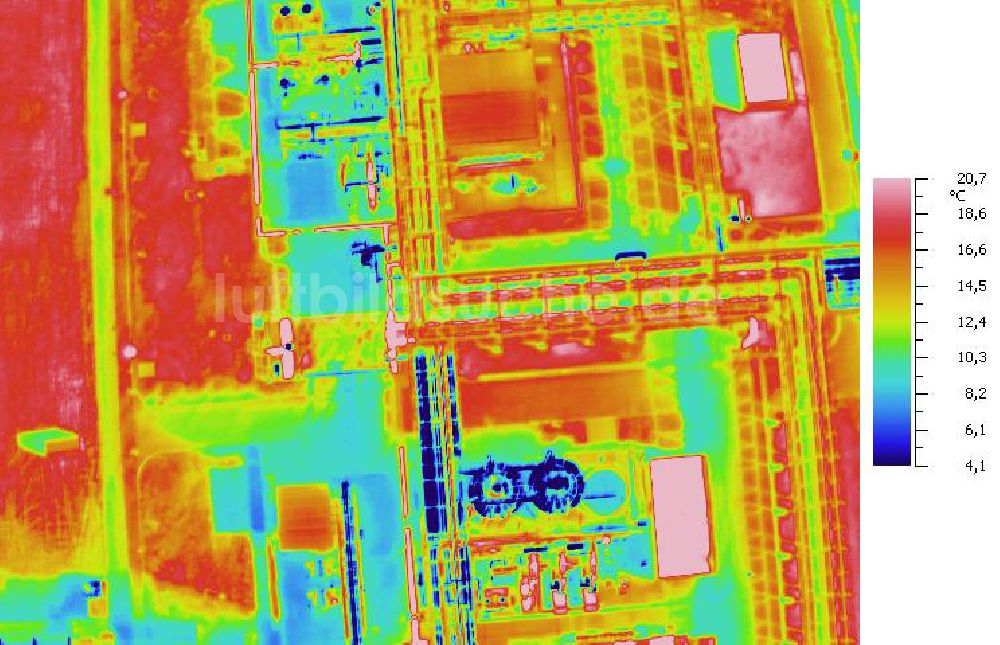 Infrarot-Luftbild SCHKOPAU - Senkrecht- Infrarotluftbild Industrieanlagen und Leitungssystemen der Buna-Werke GmbH Schkopau.