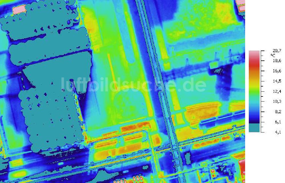 Infrarot-Luftbild SCHKOPAU - Senkrecht- Infrarotluftbild Industrieanlagen und Leitungssystemen der Buna-Werke GmbH Schkopau.