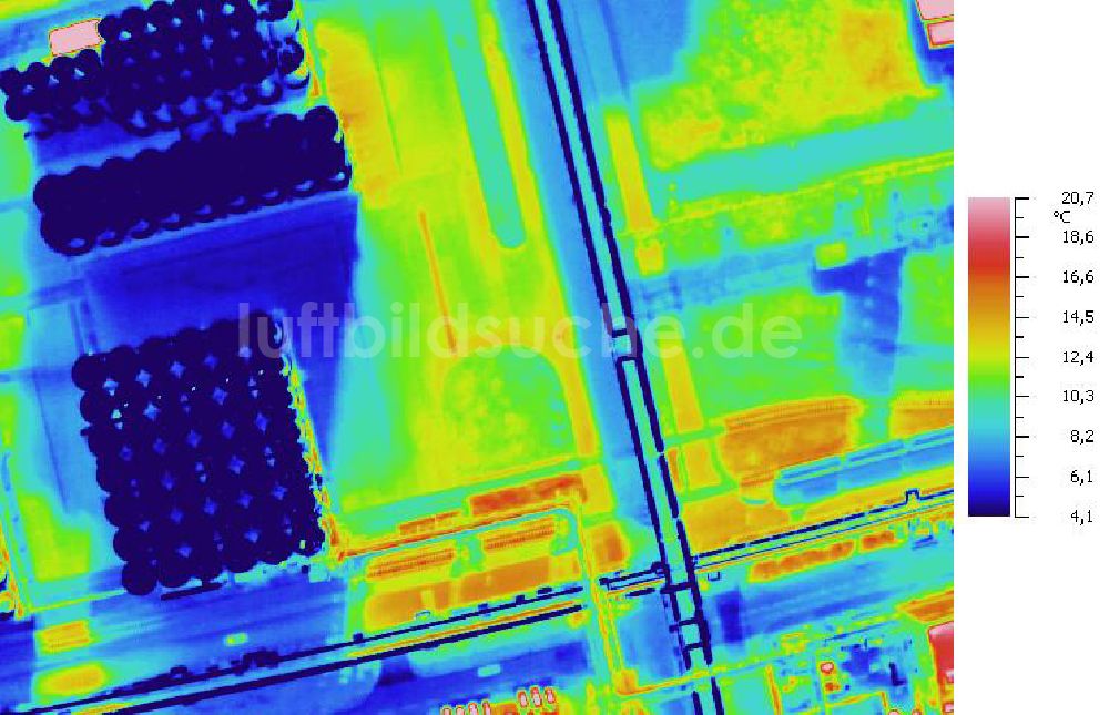 Infrarot-Luftbild SCHKOPAU - Senkrecht- Infrarotluftbild Industrieanlagen und Leitungssystemen der Buna-Werke GmbH Schkopau.