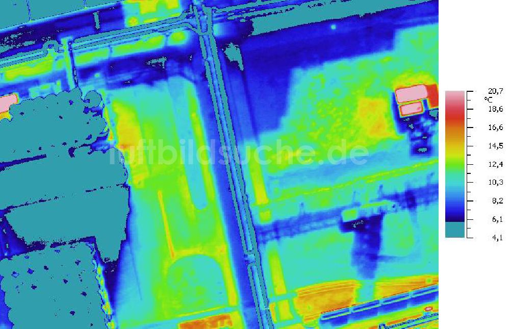 Infrarot-Luftbild SCHKOPAU - Senkrecht- Infrarotluftbild Industrieanlagen und Leitungssystemen der Buna-Werke GmbH Schkopau.