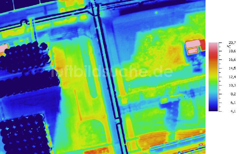 Infrarot-Luftbild SCHKOPAU - Senkrecht- Infrarotluftbild Industrieanlagen und Leitungssystemen der Buna-Werke GmbH Schkopau.