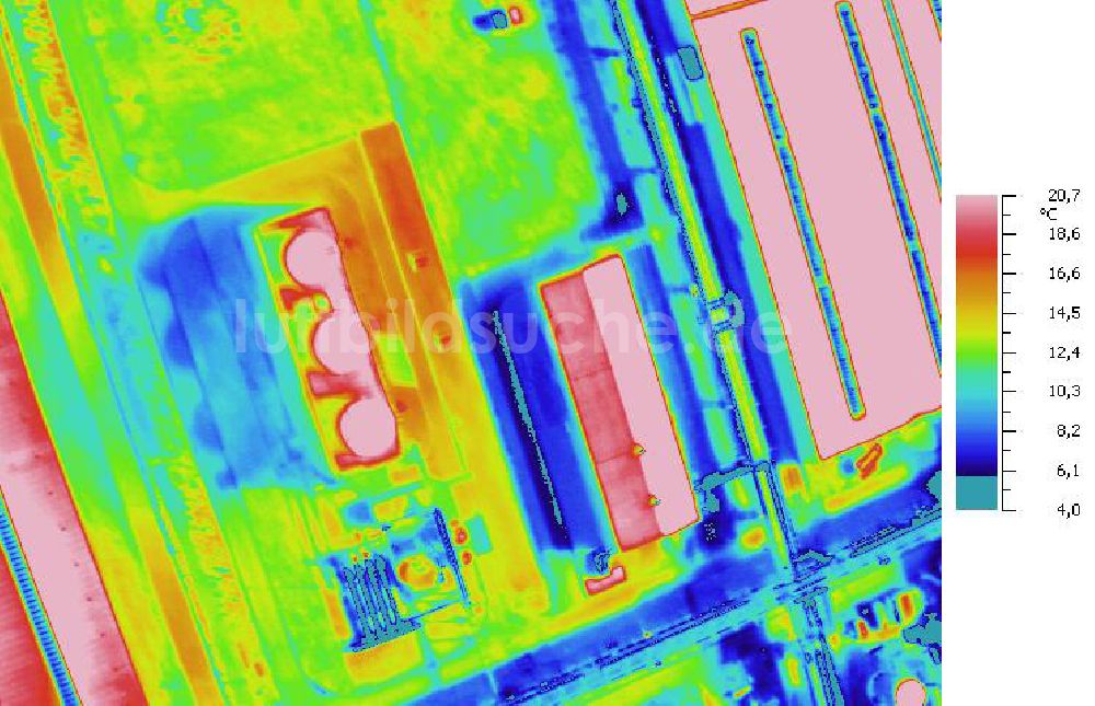 Infrarot-Luftbild SCHKOPAU - Senkrecht- Infrarotluftbild Industrieanlagen und Leitungssystemen der Buna-Werke GmbH Schkopau.