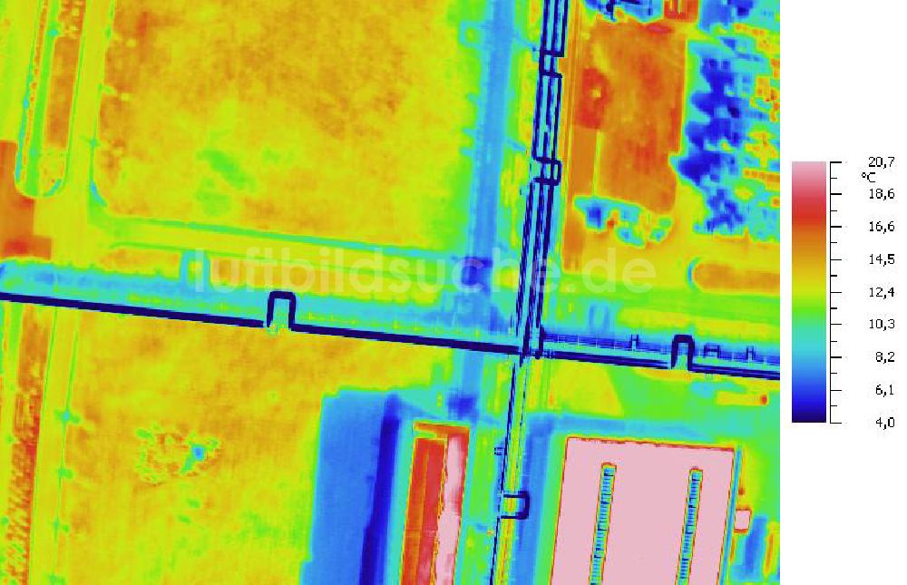 Infrarot-Luftbild SCHKOPAU - Senkrecht- Infrarotluftbild Industrieanlagen und Leitungssystemen der Buna-Werke GmbH Schkopau.