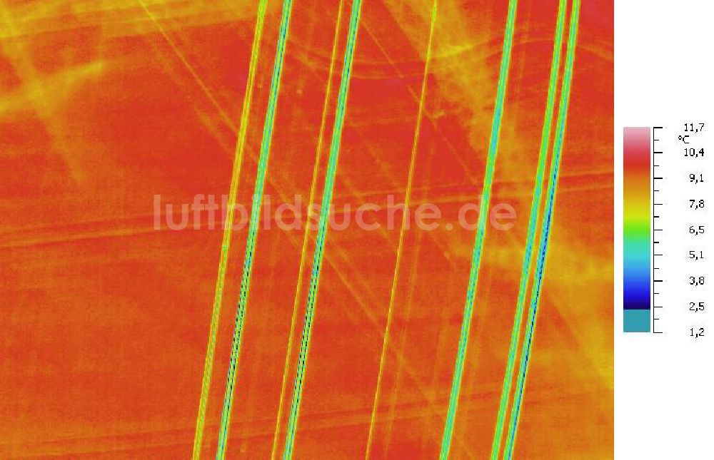 Infrarot-Luftbild MILZAU - Senkrecht- Infrarotluftbild von Starkstromtrassen bei Milzau