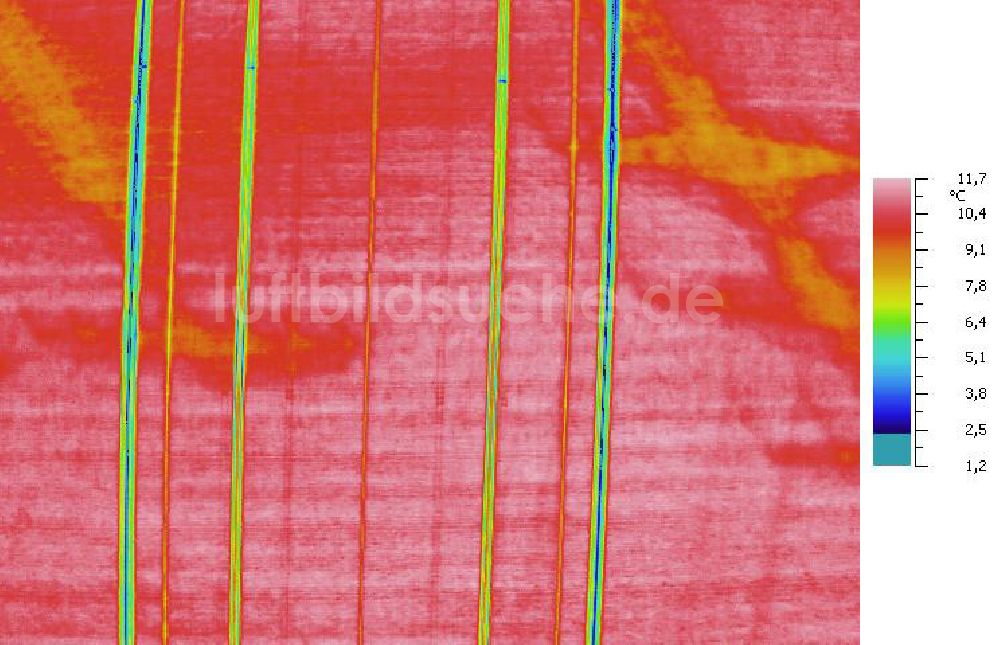 Infrarot-Luftbild MILZAU - Senkrecht- Infrarotluftbild von Starkstromtrassen bei Milzau