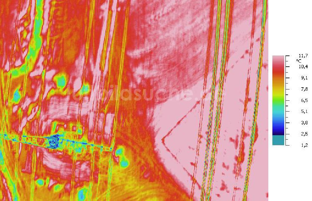 Infrarot-Luftbild MILZAU - Senkrecht- Infrarotluftbild von Starkstromtrassen bei Milzau