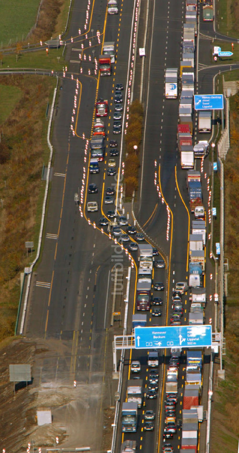 Luftaufnahme Hamm - A2 Autobahn Stau Hamm in Nordrhein-Westfalen