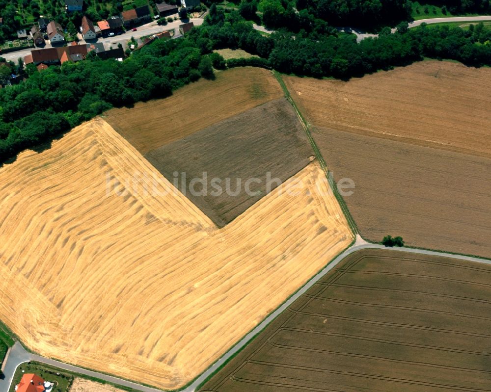 Luftbild Widdern - Abgeerntete Kornfeld- Strukturen auf einem Getreidefeld in Widdern im Bundesland Baden-Württemberg, Deutschland