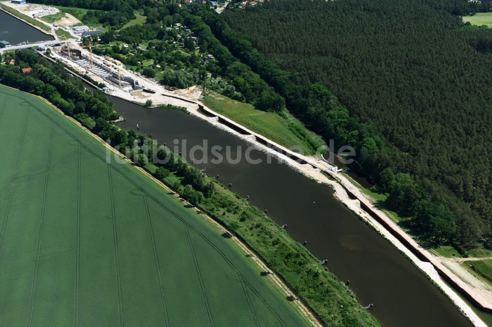 Luftaufnahme Elbe-Parey - Ablagerungsflächen am Ufer des Elbe-Havel-Kanals zwischen der Ihleburger Brücke und der Schleuse Zerben im Bundesland Sachsen-Anhalt