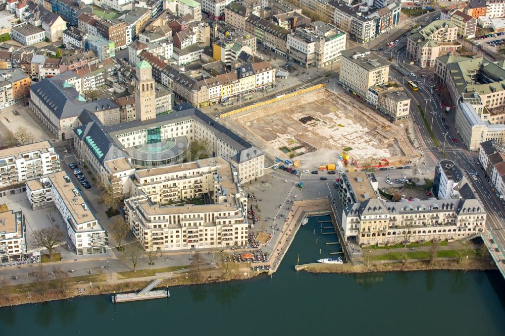 Luftbild Mülheim an der Ruhr - Abriß, Abbruch- und Entsiegelungs- Arbeiten an den Betonflächen des ehemaligen Karstadt- Kaufhauses an der Schlossstraße - Schollenstraße - Friedrich-Ebert-Allee in Mülheim an der Ruhr im Bundesland Nordrhein-Westfalen