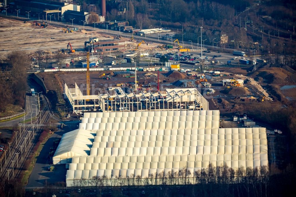 Luftaufnahme Bochum - Abriss der einstigen Verwaltung des OPEL Werkes II im Osten von Bochum im Bundesland Nordrhein-Westfalen