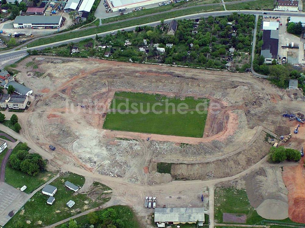 Magdeburg-Brückfeld von oben - Abriß des Ernst-Grube-Stadion in Magdeburg-Brückfeld