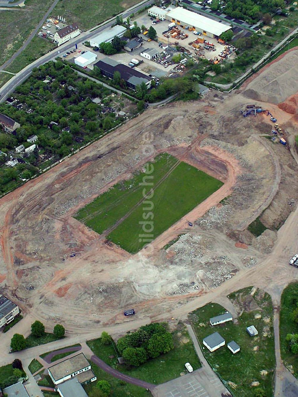 Magdeburg-Brückfeld von oben - Abriß des Ernst-Grube-Stadion in Magdeburg-Brückfeld