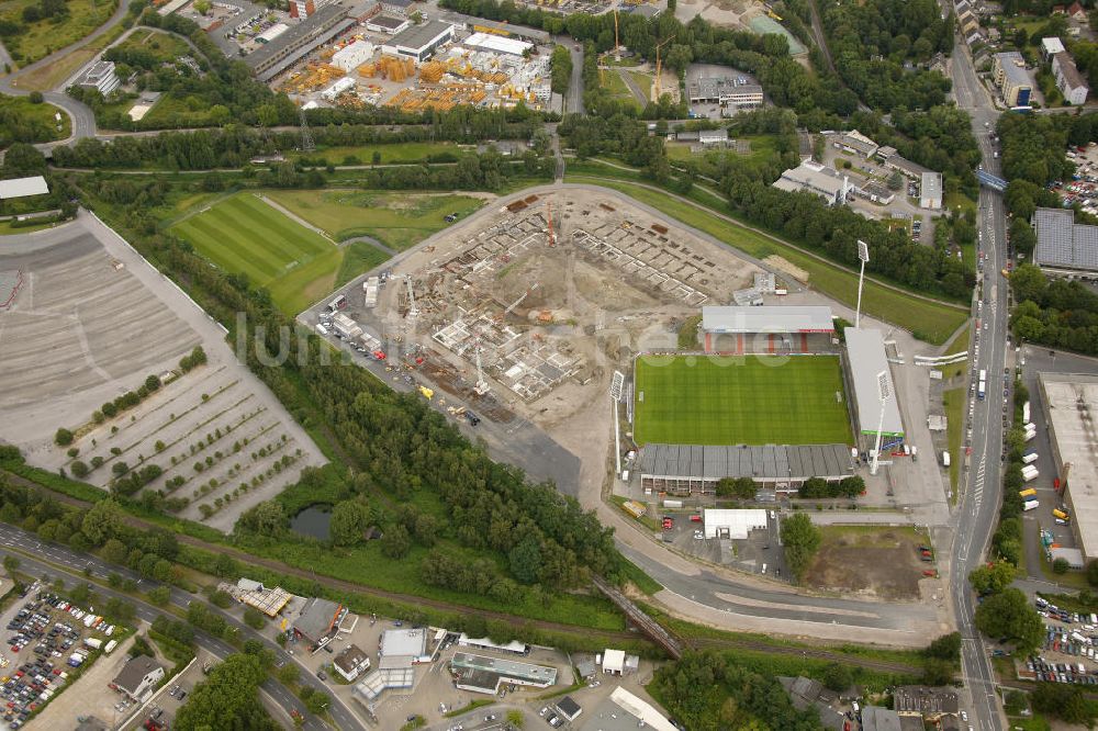 Luftbild Essen - Abriss des Georg-Melches-Stadion und Neubau eines moderneren Fußballstadions in Essen, Nordrhein-Westfalen