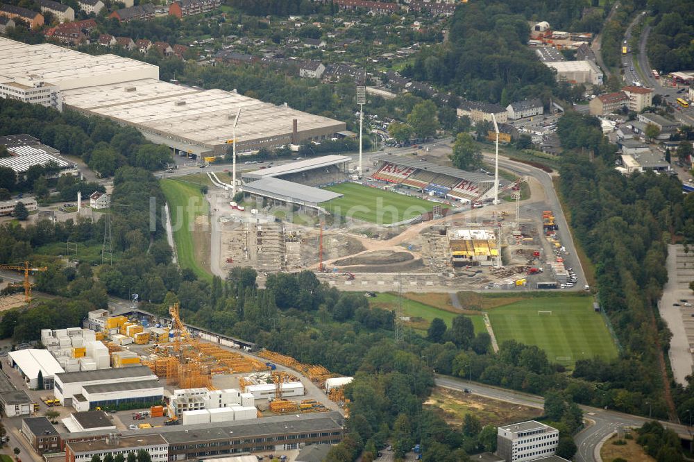 Luftbild Essen - Abriss des Georg-Melches-Stadion und Neubau eines moderneren Fußballstadions in Essen, Nordrhein-Westfalen