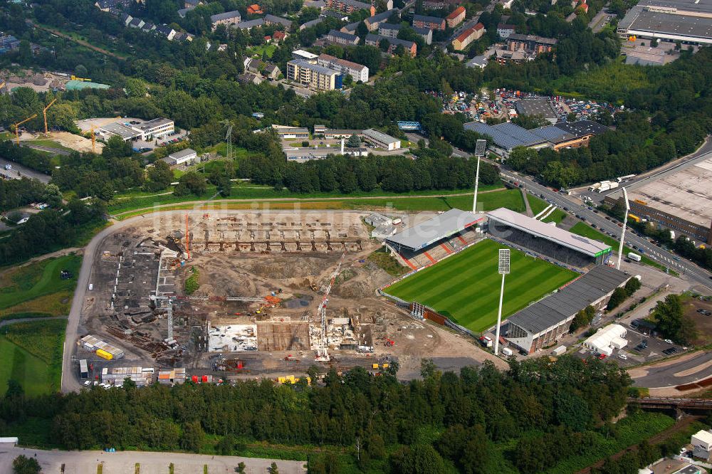 Luftbild Essen - Abriss des Georg-Melches-Stadion und Neubau eines moderneren Fußballstadions in Essen, Nordrhein-Westfalen