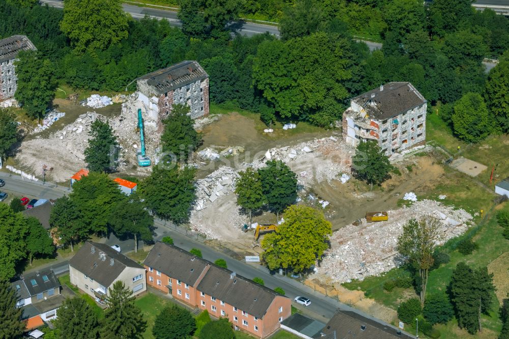 Mülheim an der Ruhr von oben - Abriß einer Mehrfamilienhaus- Wohnsiedlung in Mülheim an der Ruhr im Bundesland Nordrhein-Westfalen, Deutschland