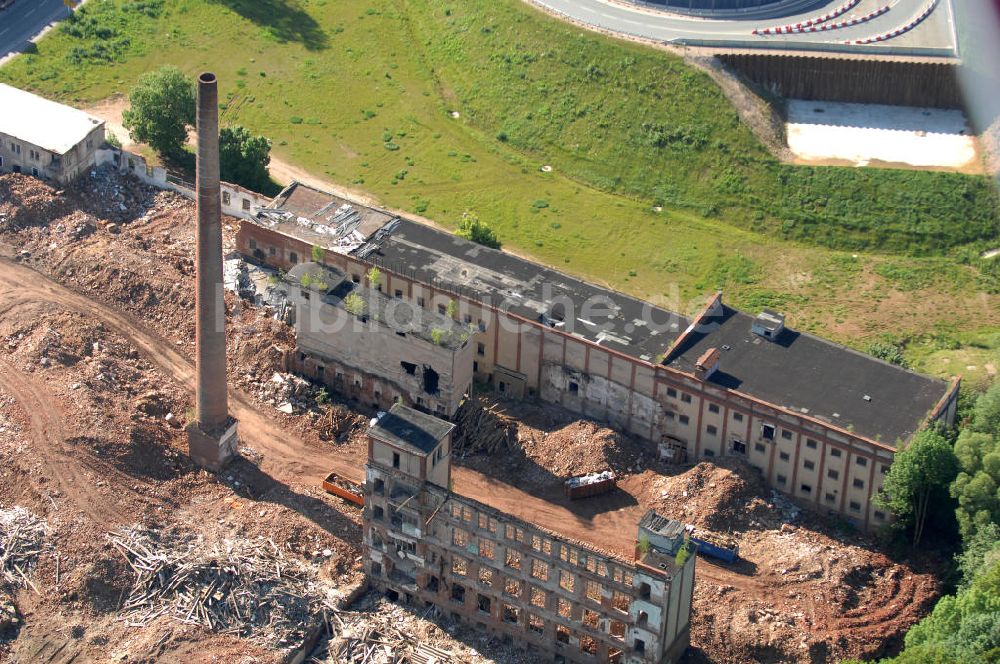 Luftbild Werdau - Abriss Ruinen der ZWEIGA Spinnereien Werdau in Sachsen