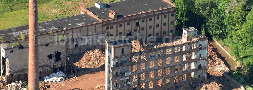 Luftbild Werdau - Abriss Ruinen der ZWEIGA Spinnereien Werdau in Sachsen