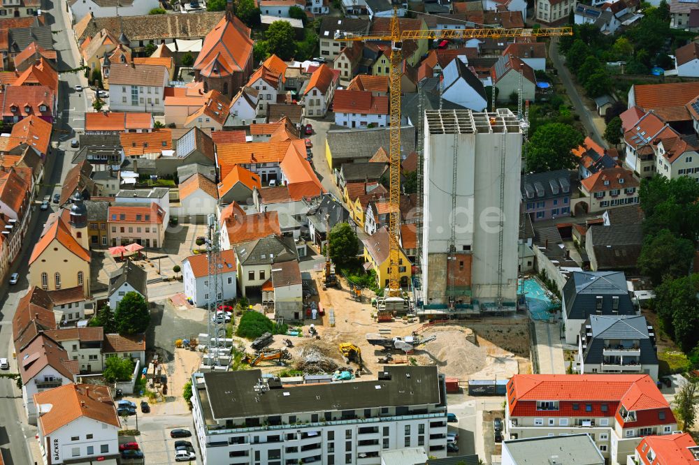 Luftbild Osthofen - Abriß des Silo und Getreide- Speicher Schill- Turm in Osthofen im Bundesland Rheinland-Pfalz, Deutschland