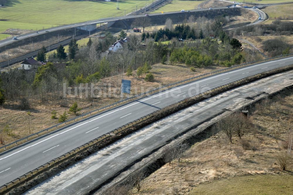 Luftaufnahme Schönau - Abrißarbeiten am alten Streckenverlauf der A4 - demolition work on the old, disused itinerary of the A4 motorway course