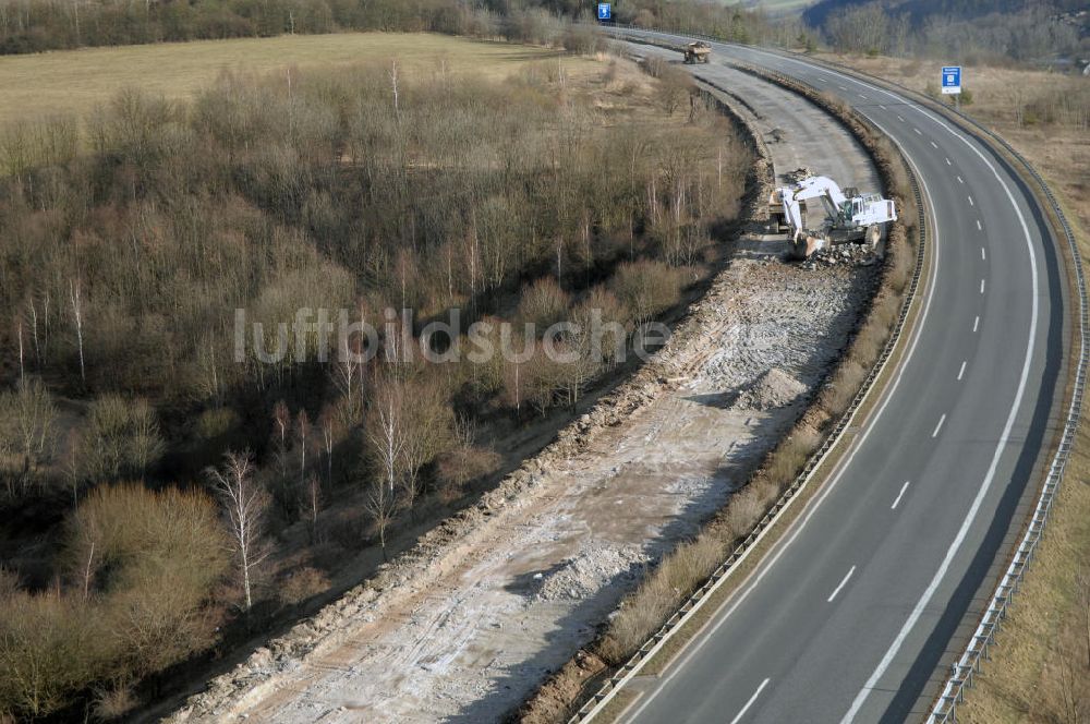 Luftaufnahme Schönau - Abrißarbeiten am alten Streckenverlauf der A4 - demolition work on the old, disused itinerary of the A4 motorway course