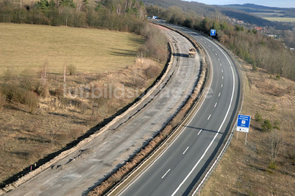 Luftbild Schönau - Abrißarbeiten am alten Streckenverlauf der A4 - demolition work on the old, disused itinerary of the A4 motorway course