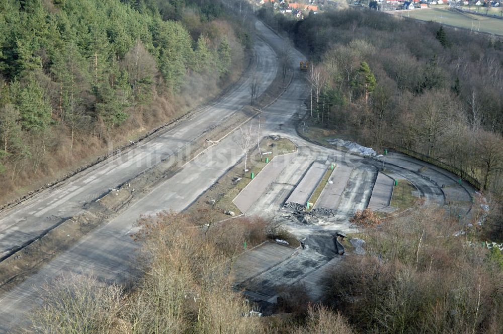 Schönau aus der Vogelperspektive: Abrißarbeiten am alten Streckenverlauf der A4 - demolition work on the old, disused itinerary of the A4 motorway course