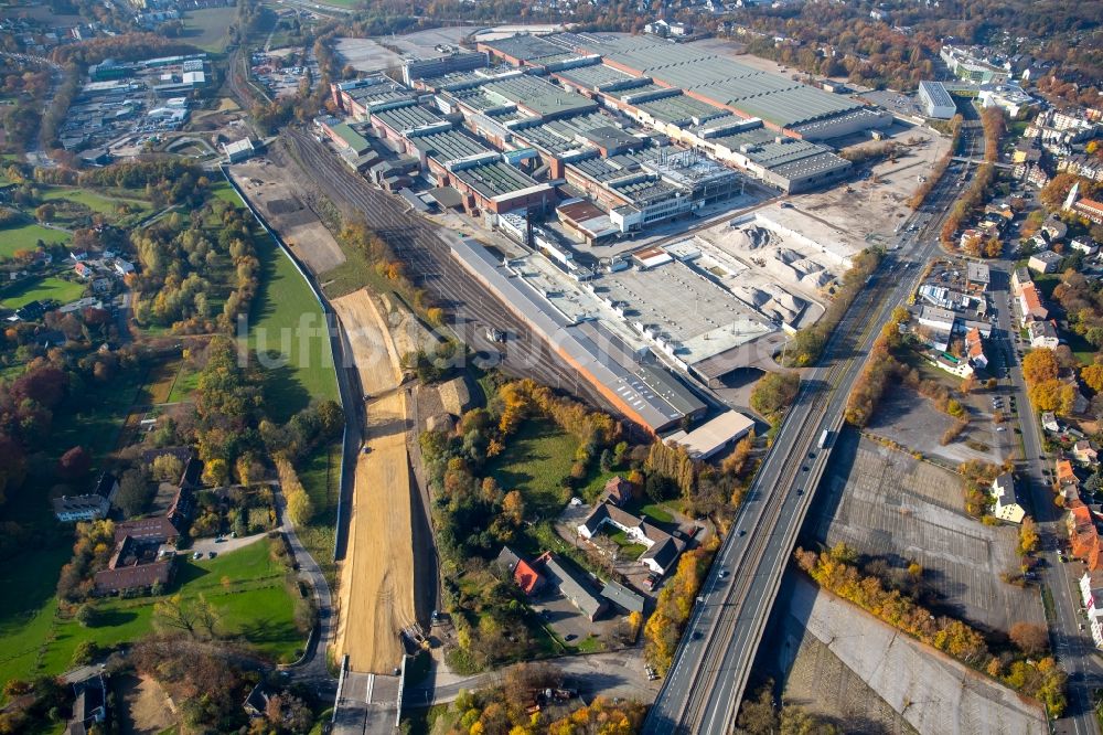 Bochum von oben - Abrißarbeiten der ehemaligen Lackiererei am OPEL-Werk 1 in Bochum im Bundesland Nordrhein-Westfalen