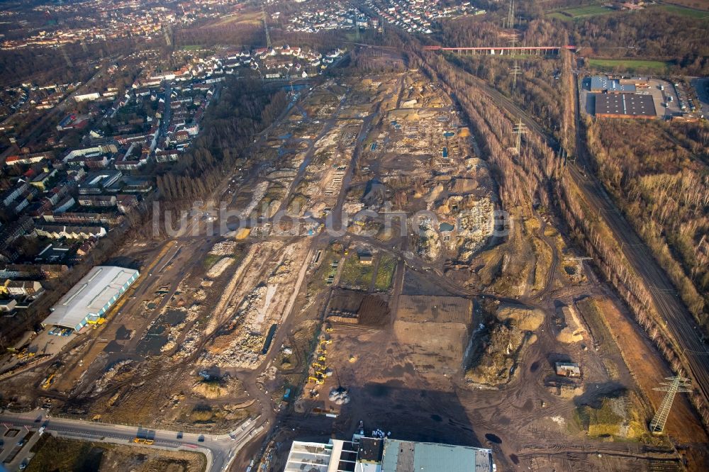 Luftaufnahme Gelsenkirchen - Abrißarbeiten auf dem Gelände der Ruine des ehemaliges Stahlwerkes an der Brüsseler Straße in Gelsenkirchen im Bundesland Nordrhein-Westfalen