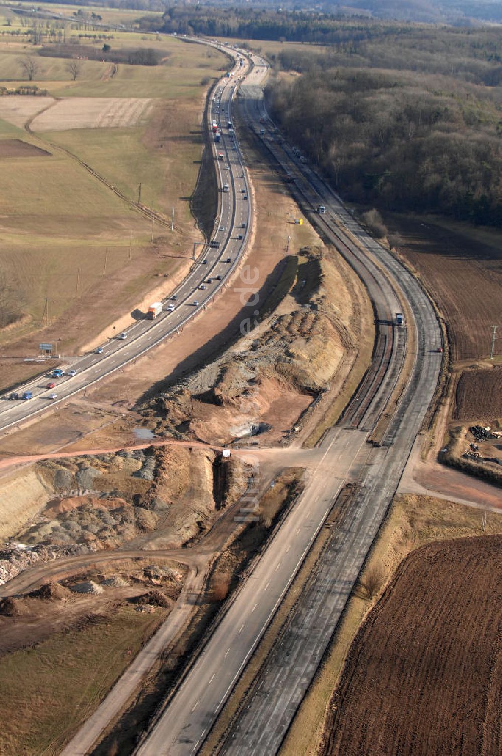 Sättelstädt von oben - Abrißarbeiten am Streckenverlauf des A4 - demolition work on the old, disused itinerary of the A4 motorway course