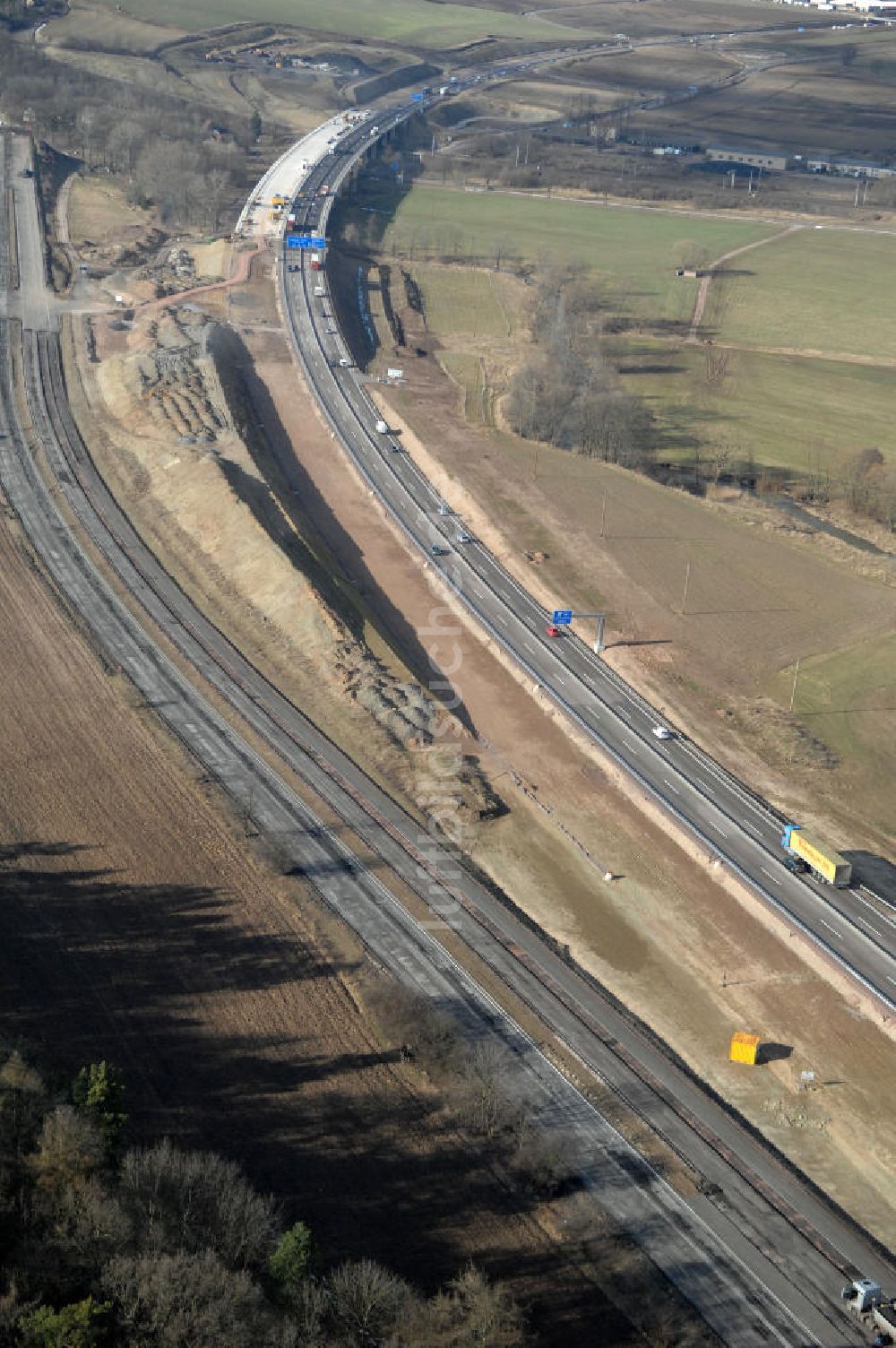 Sättelstädt von oben - Abrißarbeiten am Streckenverlauf des A4 - demolition work on the old, disused itinerary of the A4 motorway course