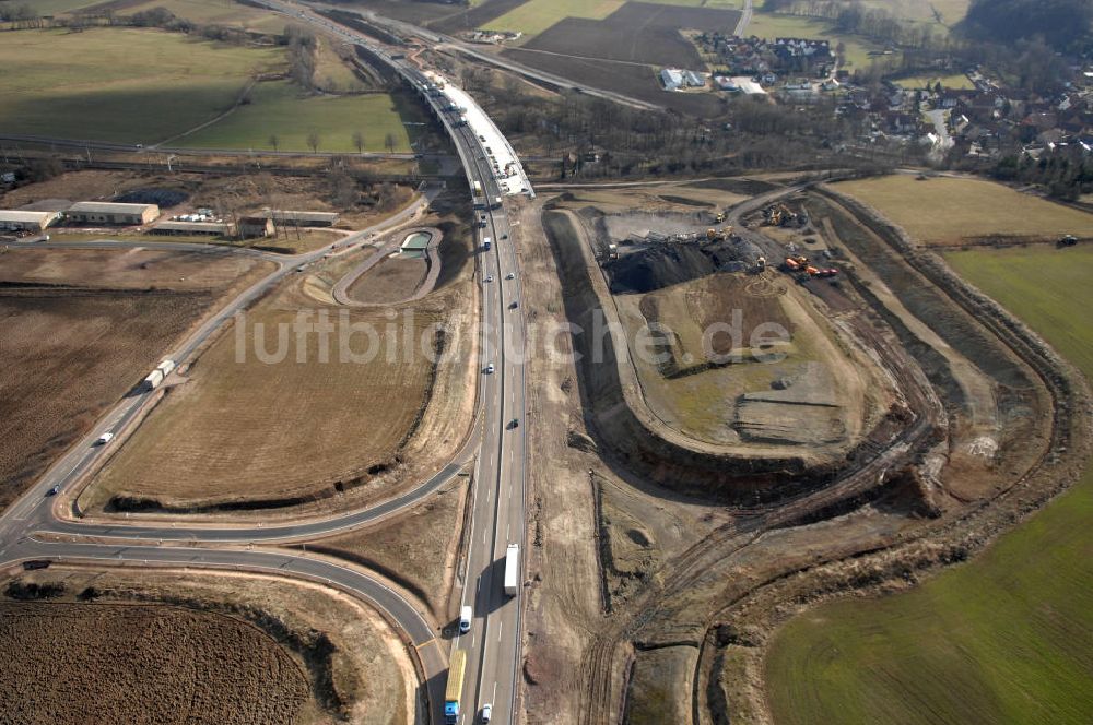 Sättelstädt von oben - Abrißarbeiten am Streckenverlauf des A4 - demolition work on the old, disused itinerary of the A4 motorway course