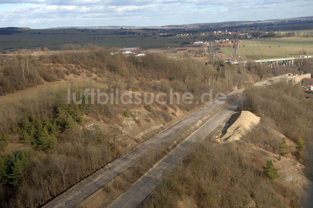 Sättelstädt von oben - Abrißarbeiten am Streckenverlauf des A4 - demolition work on the old, disused itinerary of the A4 motorway course