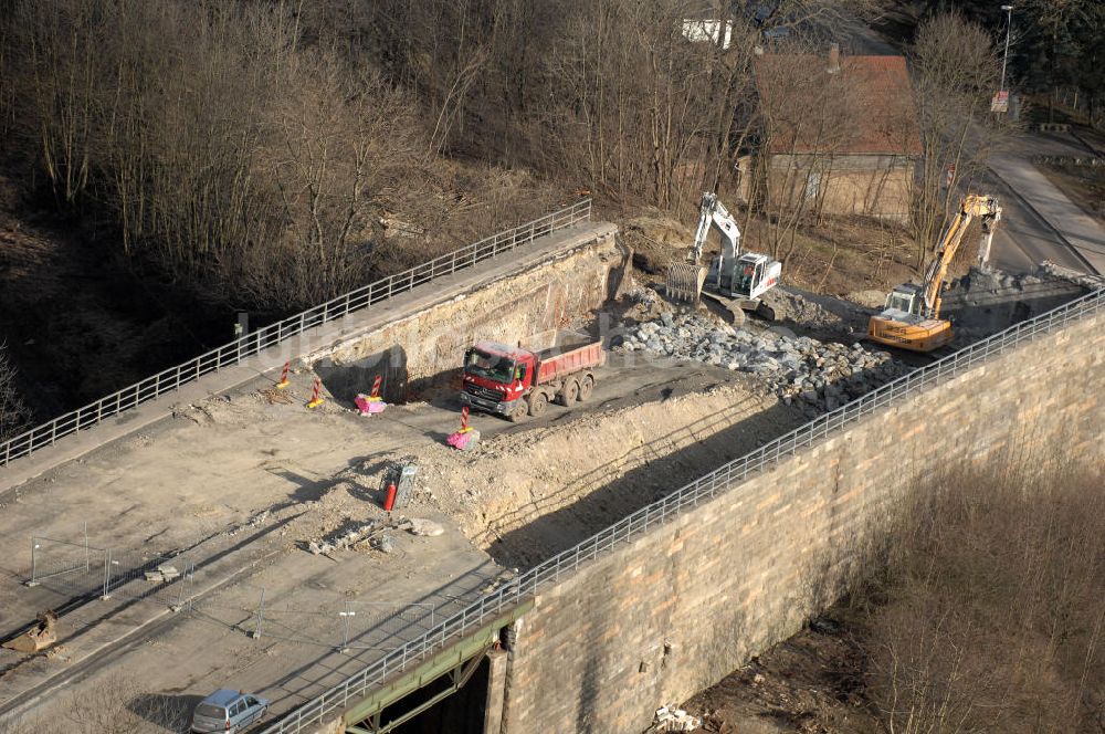 Sättelstädt von oben - Abrißarbeiten am Streckenverlauf des A4 - demolition work on the old, disused itinerary of the A4 motorway course