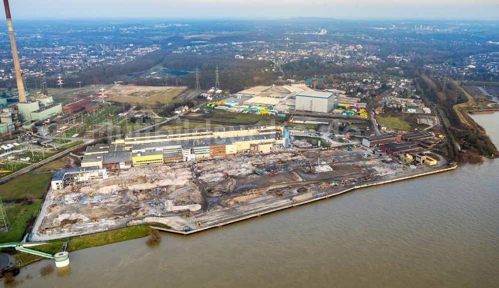 Luftbild Walsum - Abrißarbeiten am Werksgelände der ehemaligen Papierfabrik Norske Skog und der Papierfabrik Haindl in Duisburg im Bundesland Nordrhein-Westfalen - NRW, Deutschland